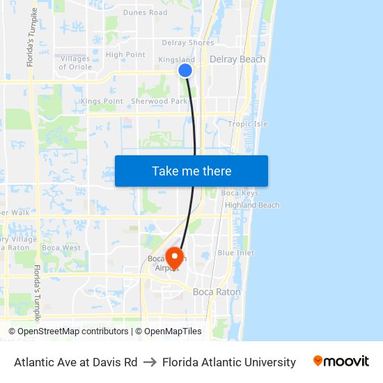 Atlantic Ave at Davis Rd to Florida Atlantic University map