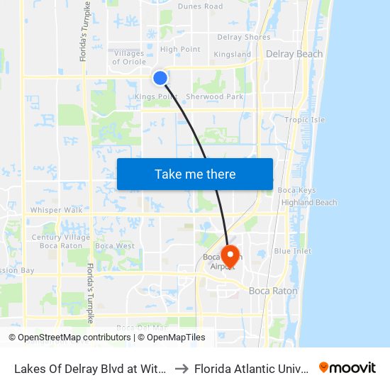 Lakes Of Delray Blvd at  Witney Dr to Florida Atlantic University map