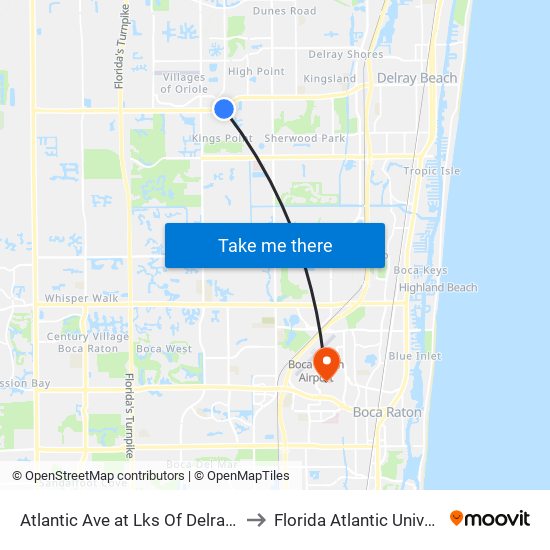 Atlantic Ave at  Lks Of Delray Blvd to Florida Atlantic University map