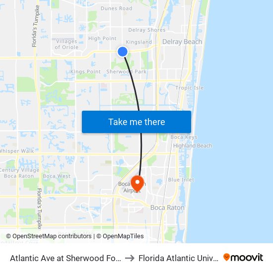 Atlantic Ave at Sherwood Forest Dr to Florida Atlantic University map