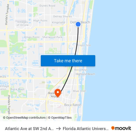 ATLANTIC AVE at  SW 2ND AVE to Florida Atlantic University map