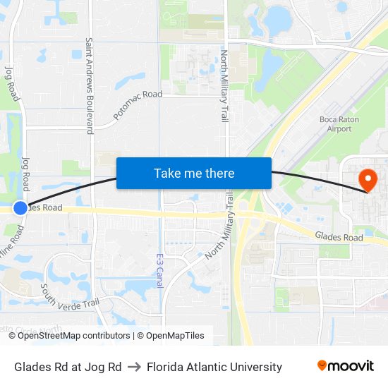 Glades Rd at Jog Rd to Florida Atlantic University map