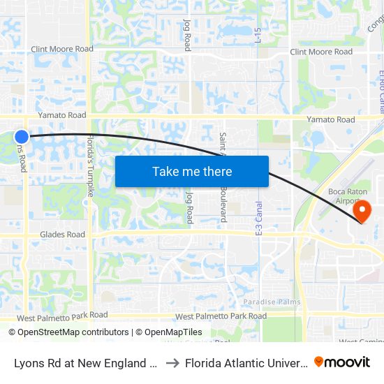 Lyons Rd at  New England Blvd to Florida Atlantic University map