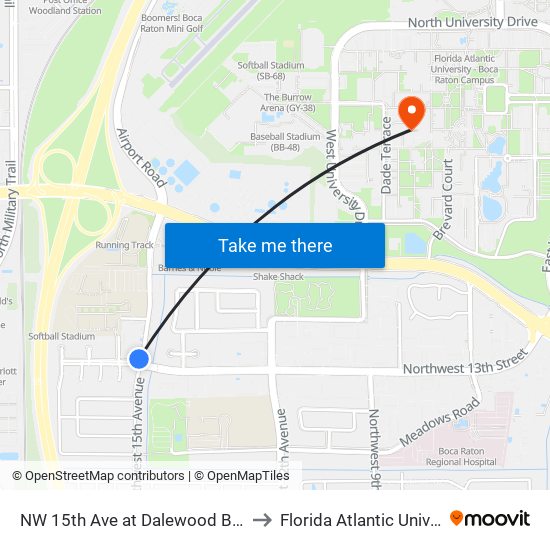 NW 15th Ave at Dalewood Bld1401 to Florida Atlantic University map