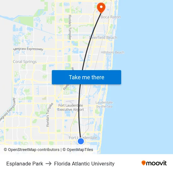 Esplanade Park to Florida Atlantic University map
