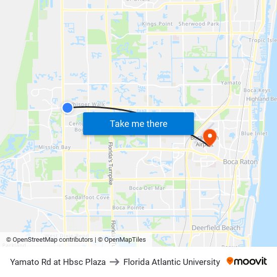 Yamato Rd at Hbsc Plaza to Florida Atlantic University map