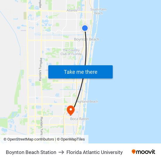 Boynton Beach Station to Florida Atlantic University map
