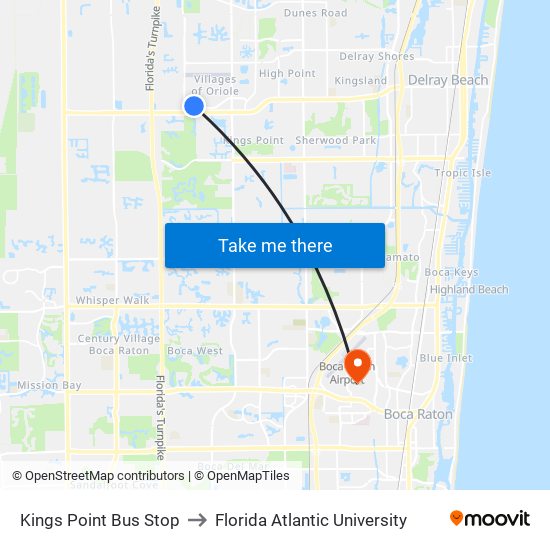 Kings Point Bus Stop to Florida Atlantic University map