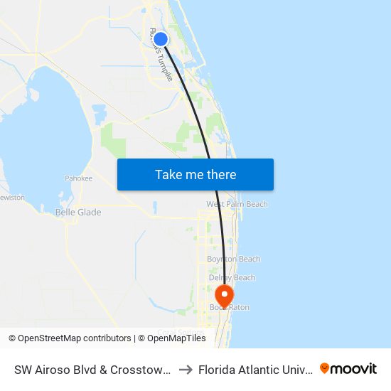 SW Airoso Blvd & Crosstown Pkwy to Florida Atlantic University map