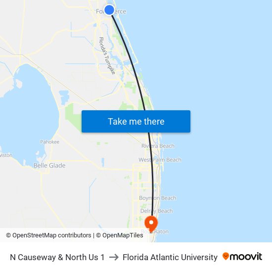 N Causeway & North Us 1 to Florida Atlantic University map