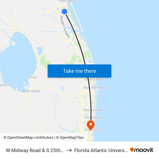 W Midway Road & S 25th St to Florida Atlantic University map