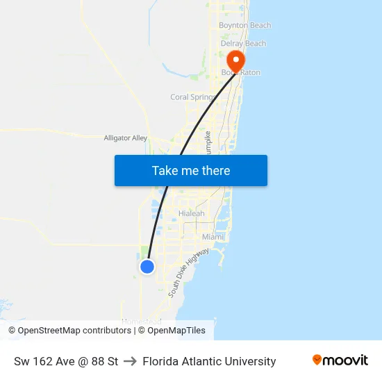Sw 162 Ave @ 88 St to Florida Atlantic University map