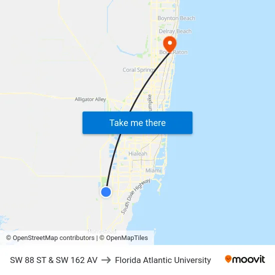 Sw 88 St & Sw 162 Av to Florida Atlantic University map