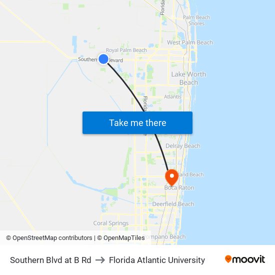 SOUTHERN BLVD at B RD to Florida Atlantic University map