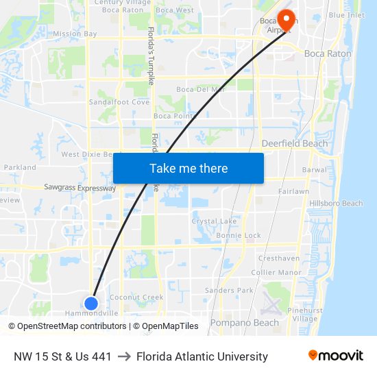 NW 15 St & Us 441 to Florida Atlantic University map