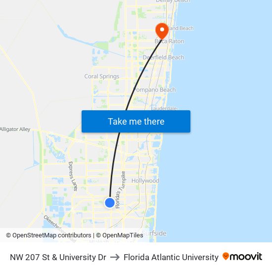 NW 207 St & University Dr to Florida Atlantic University map