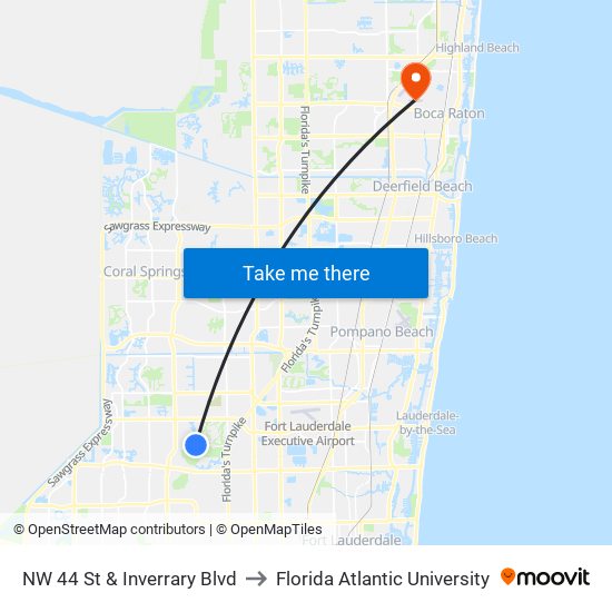 NW 44 St & Inverrary Blvd to Florida Atlantic University map