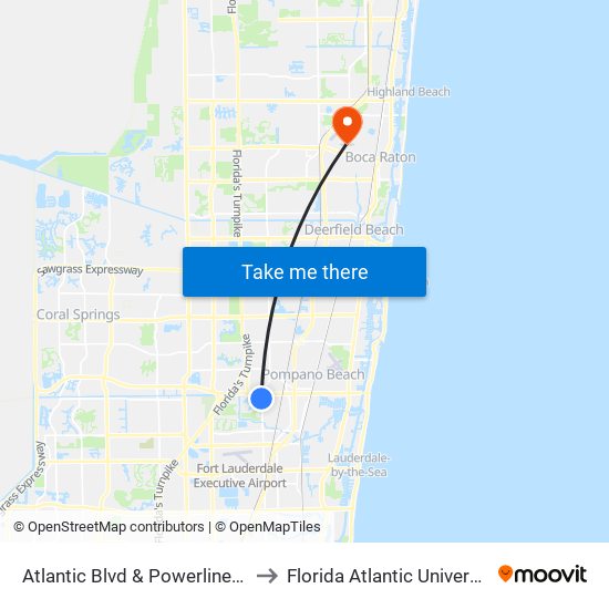 Atlantic Blvd & Powerline Rd to Florida Atlantic University map