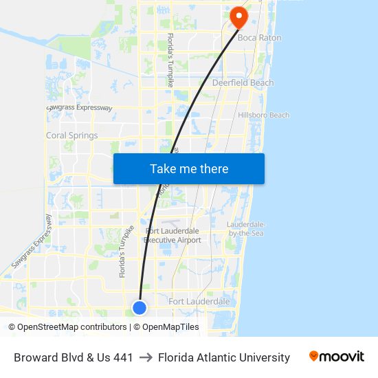 Broward Blvd & Us 441 to Florida Atlantic University map
