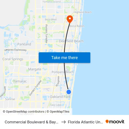 Commercial Boulevard & Bayview Drive to Florida Atlantic University map