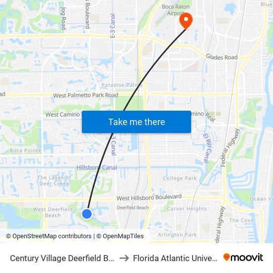 Century Village Deerfield Beach to Florida Atlantic University map