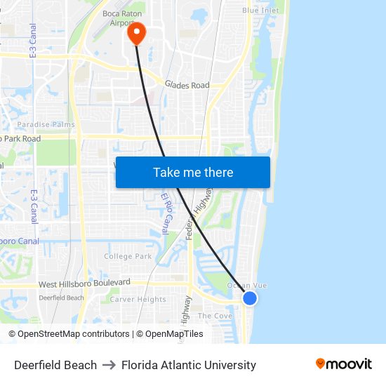 Deerfield Beach to Florida Atlantic University map