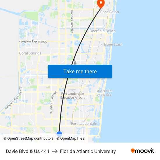 Davie Blvd & Us 441 to Florida Atlantic University map