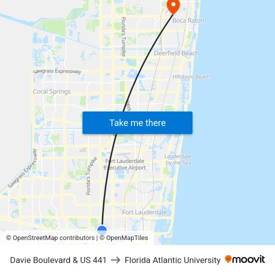 Davie Boulevard & US 441 to Florida Atlantic University map