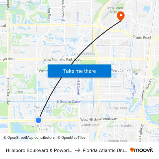 Hillsboro Boulevard & Powerline Road to Florida Atlantic University map