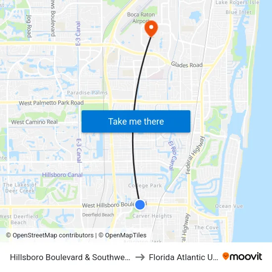 Hillsboro Boulevard & Southwest 3rd Avenue to Florida Atlantic University map