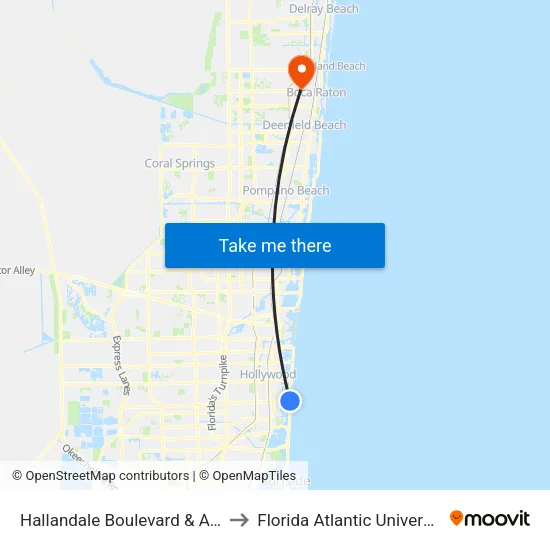 Hallandale Boulevard & A1A to Florida Atlantic University map
