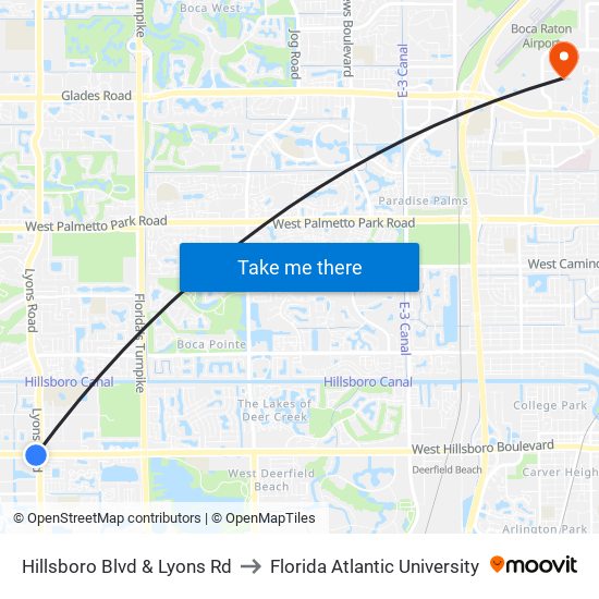 Hillsboro Blvd & Lyons Rd to Florida Atlantic University map