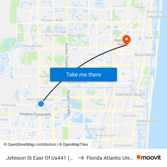 Johnson St East Of Us441 (Bct Stop) to Florida Atlantic University map