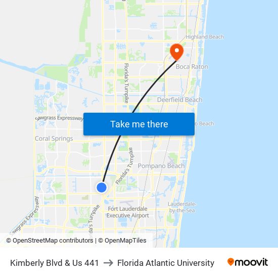 Kimberly Blvd & Us 441 to Florida Atlantic University map