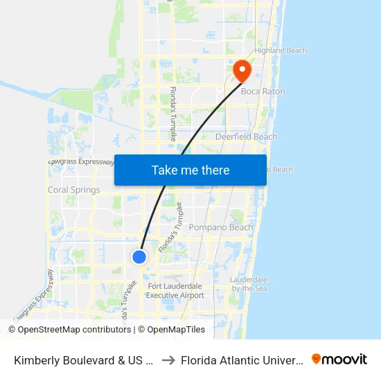 Kimberly Boulevard & US 441 to Florida Atlantic University map