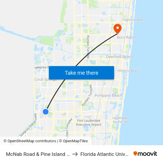 McNab Road & Pine Island Road to Florida Atlantic University map