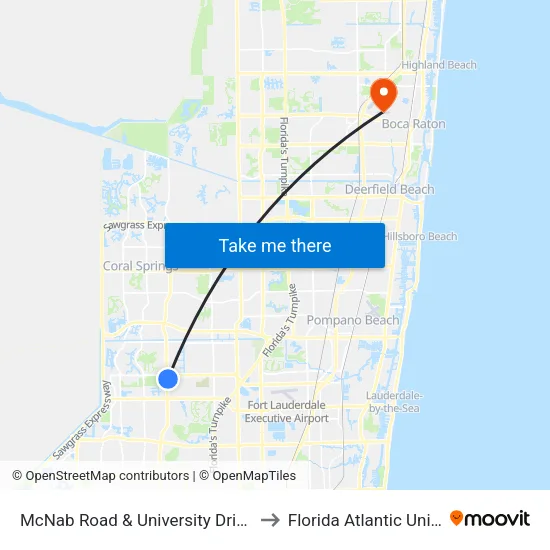 McNab Road & University Drive - (CVS) to Florida Atlantic University map