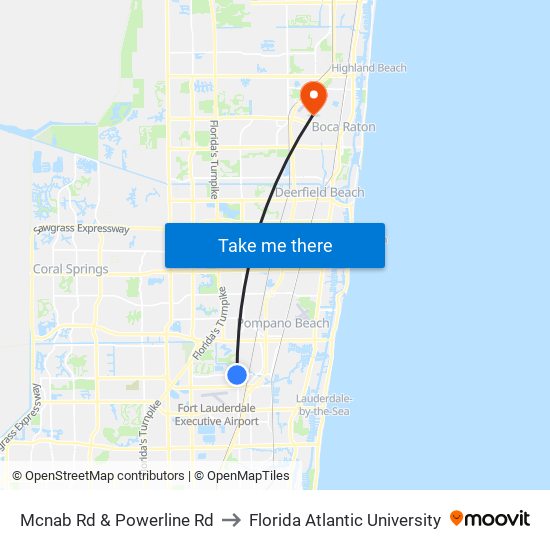 Mcnab Rd & Powerline Rd to Florida Atlantic University map