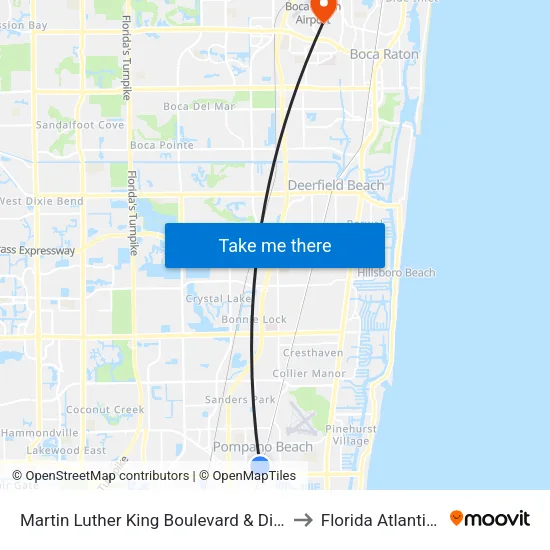 Martin Luther King Boulevard & Dixie Highway Pompano to Florida Atlantic University map