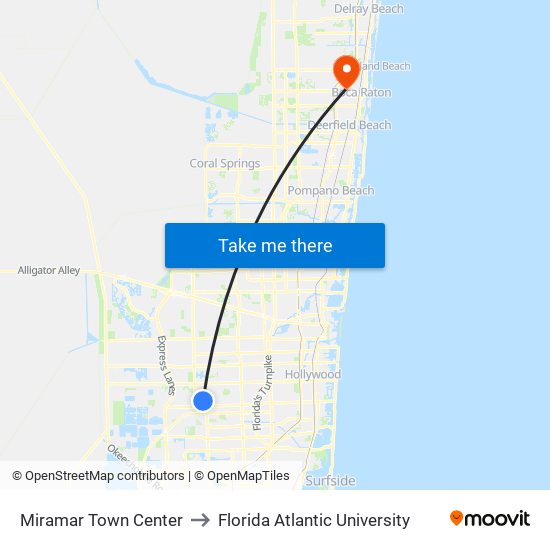 Miramar Town Center to Florida Atlantic University map