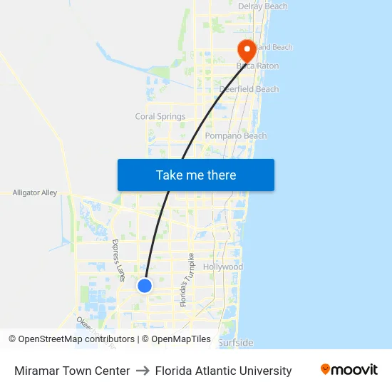 Miramar Town Center to Florida Atlantic University map