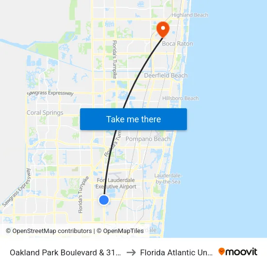 Oakland Park Boulevard & 31st Avenue to Florida Atlantic University map