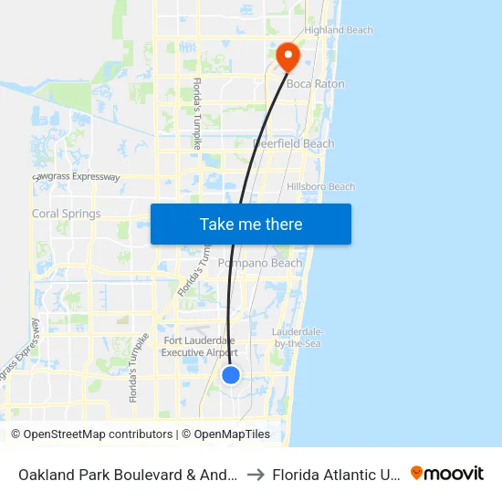 Oakland Park Boulevard & Andrews Avenue to Florida Atlantic University map