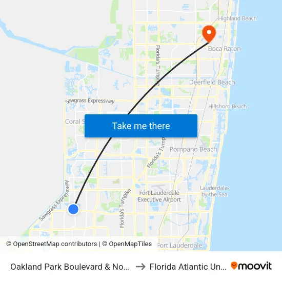 Oakland Park Boulevard & Nob Hill Road to Florida Atlantic University map