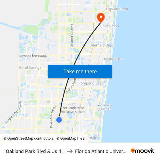 Oakland Park Blvd & Us 441 to Florida Atlantic University map