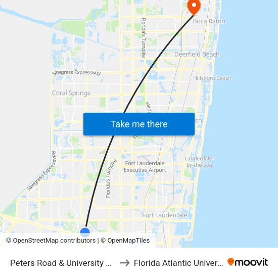 Peters Road & University Drive to Florida Atlantic University map