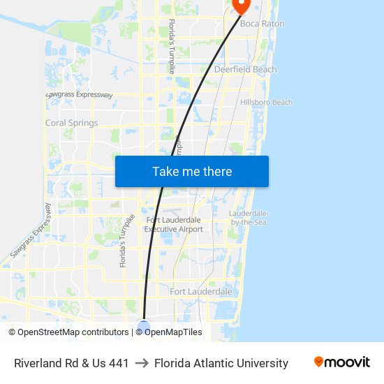 Riverland Rd & Us 441 to Florida Atlantic University map