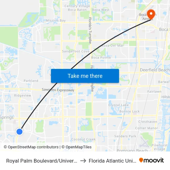 Royal Palm Boulevard/University Drive to Florida Atlantic University map