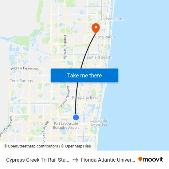 Cypress Creek Tri-Rail Station to Florida Atlantic University map