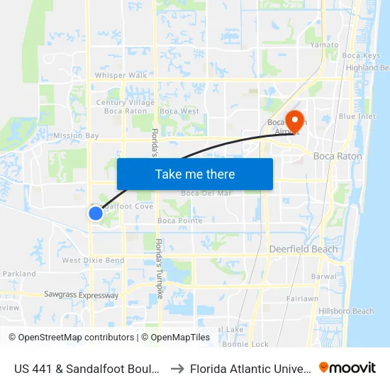 US 441 & Sandalfoot Boulevard to Florida Atlantic University map